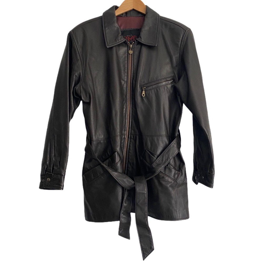 Vintage Lamb Leather Belted Zip-up 3/4 Brown Coat Size S